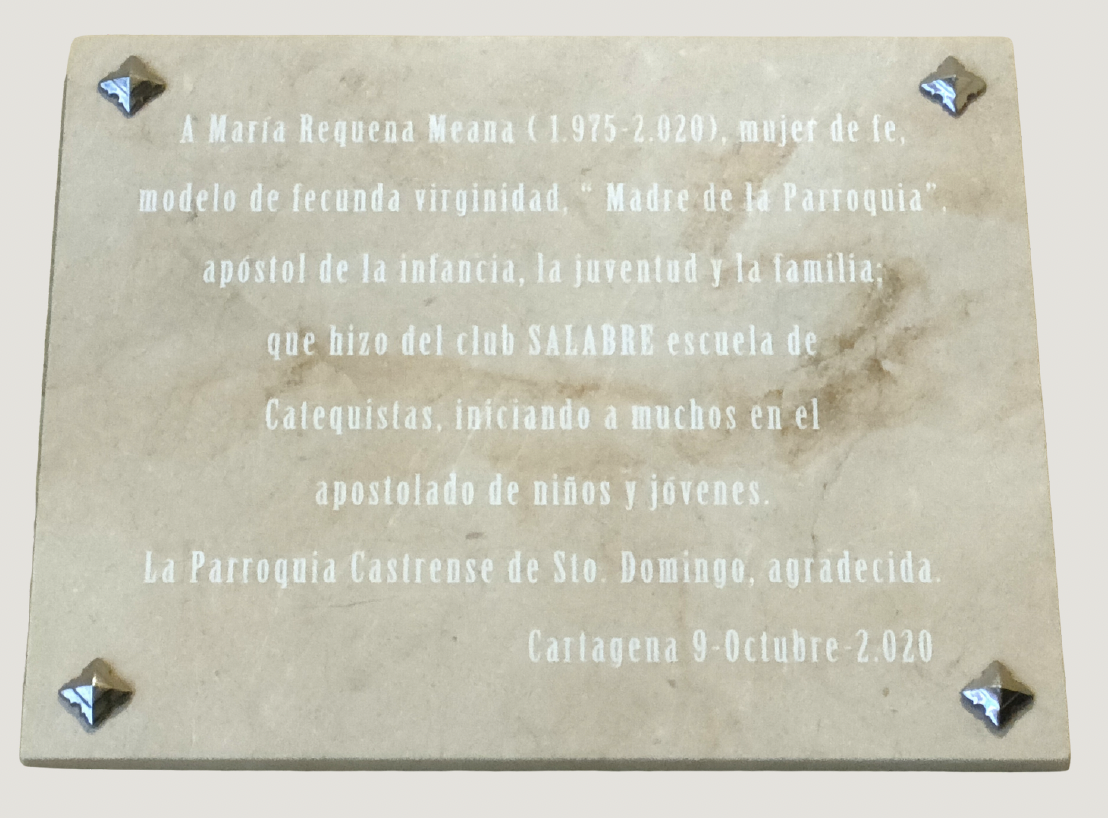 Placa en la Parroquia Castrense de Santo Domingo, Cartagena (Región de Murcia, España).