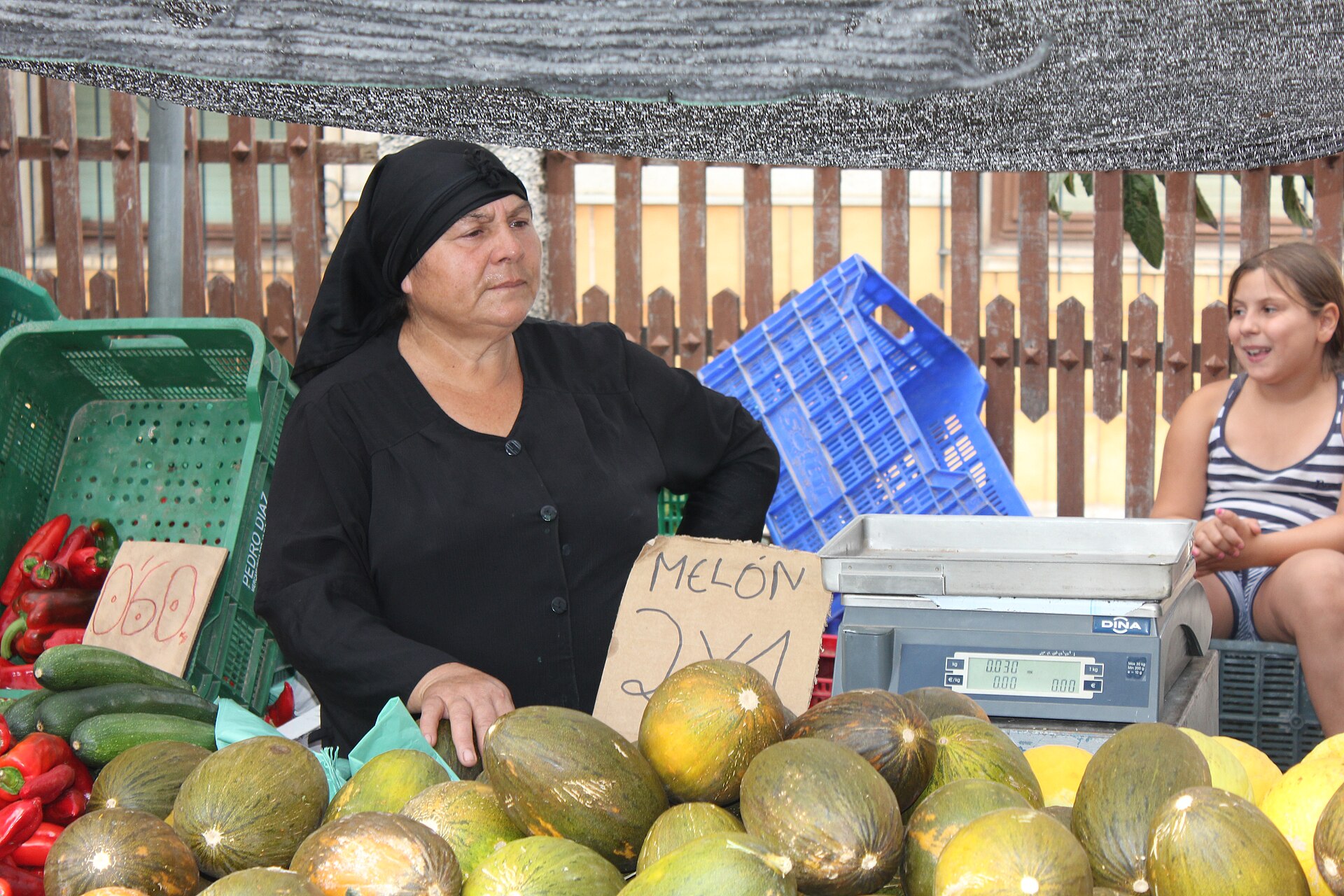 Puesto de melones en el mercado de San Pedro del Pinatar