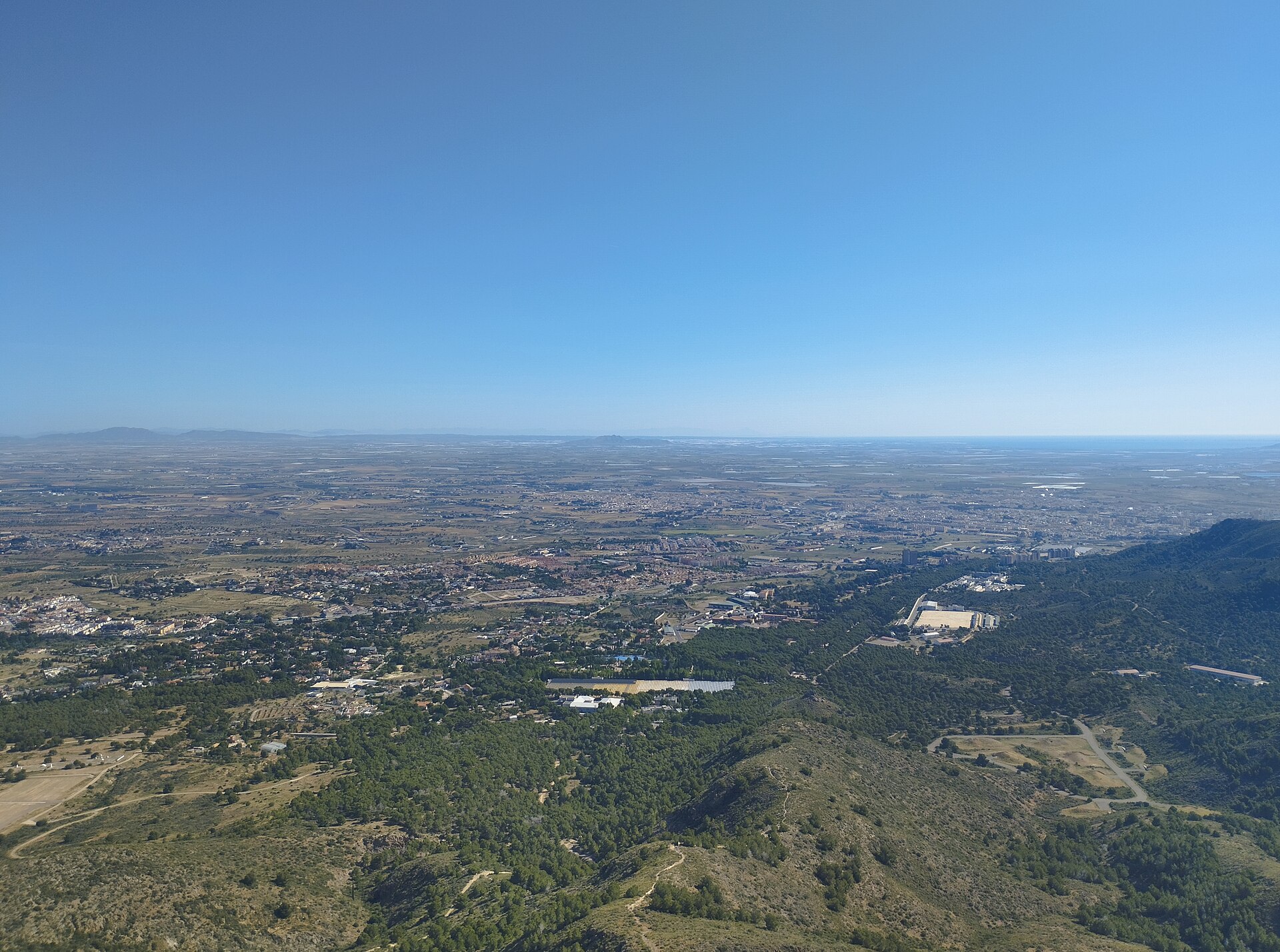 Panorámica del Campo de Cartagena con el cabezo Gordo de Torre‑Pacheco desde la cima del monte Roldán